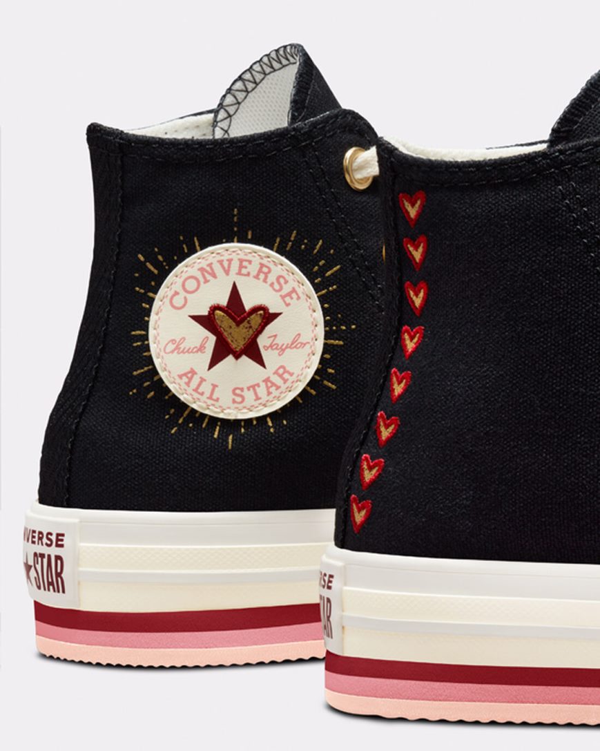 Pantofi Platforma Fete Converse Chuck Taylor All Star Lift Hearts Inalti Negrii | RO PDYXL290